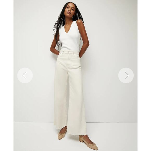 Veronica beard Ecru TAYLOR CROPPED WIDE-LEG high rise JEAN size 32/ US 14 - Picture 2 of 15